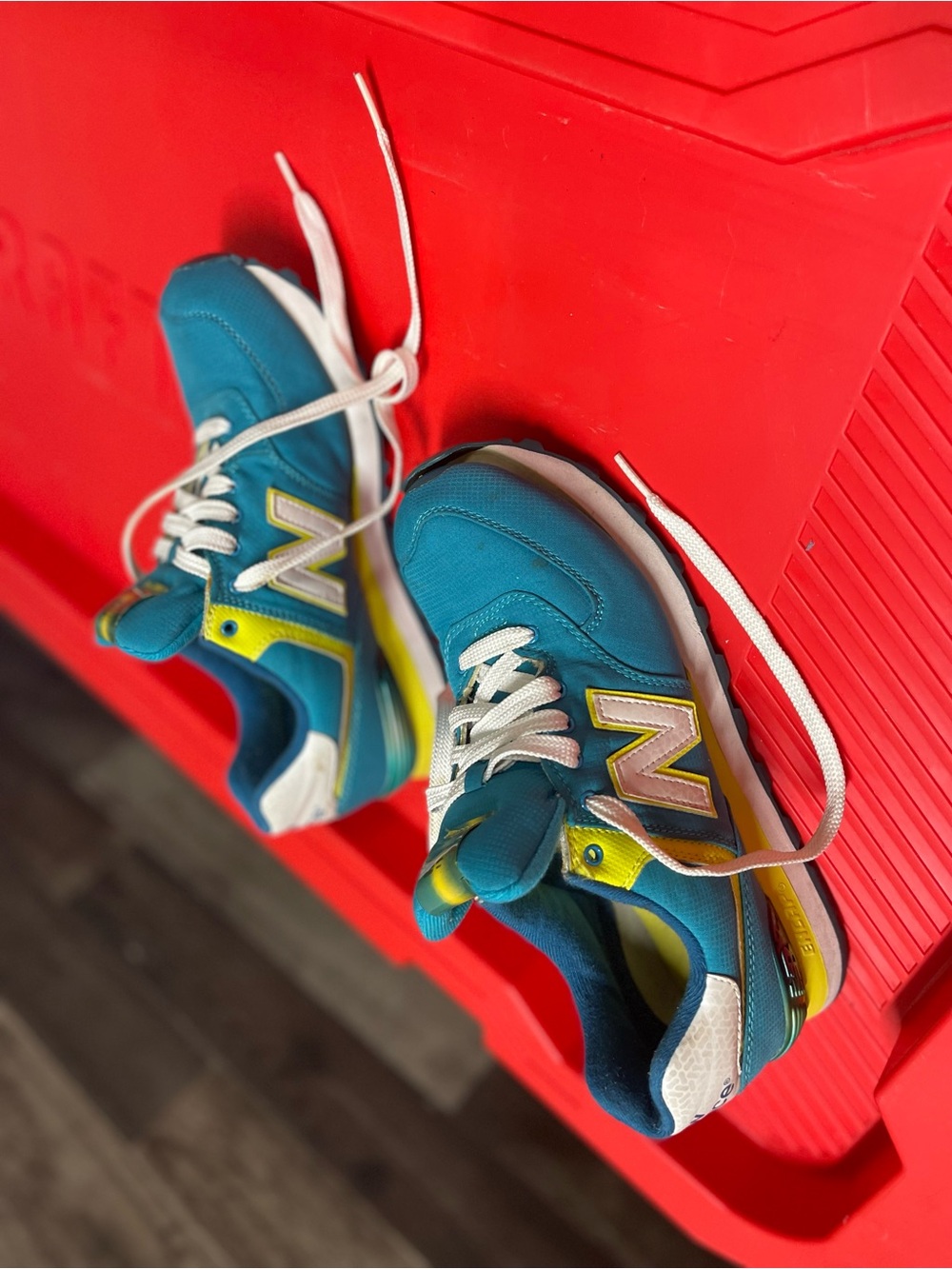 New Balance Teal and Yellow Kids Sneakers